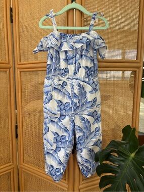 NWOT Janie and Jack Tropical FoliagePrint Off-Shoulder Jumpsuit in Blue Sz:3T